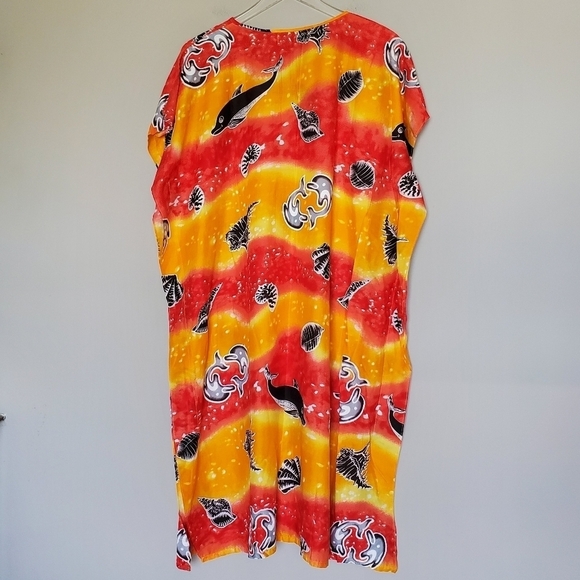 Easy Living Kaftan Womens XL Sea Life Print Longline Orange Pull-On Coverup XL - Picture 5 of 6
